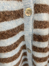 Load image into Gallery viewer, Rita Pale Blue/Chocolate Striped Cardigan