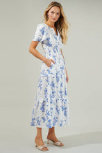 Load image into Gallery viewer, Bestia Floral Palmer Poplin Tiered Maxi Dress Cream/Blue