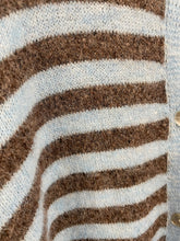 Load image into Gallery viewer, Rita Pale Blue/Chocolate Striped Cardigan