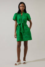 Load image into Gallery viewer, Ema Shift Mini Dress Palms Eyelet: Green
