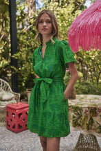 Load image into Gallery viewer, Ema Shift Mini Dress Palms Eyelet: Green