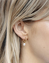 Load image into Gallery viewer, Gold Pearl Drop Hoop Earrings, Waterproof
