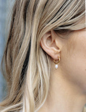 Load image into Gallery viewer, Gold Pearl Drop Hoop Earrings, Waterproof