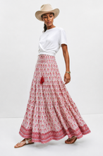 Load image into Gallery viewer, Maxi Gypsy Skirt in Cotton Voile Woodblock Print