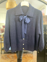 Load image into Gallery viewer, Colette Bow Neck Fluffy Cardigan Navy