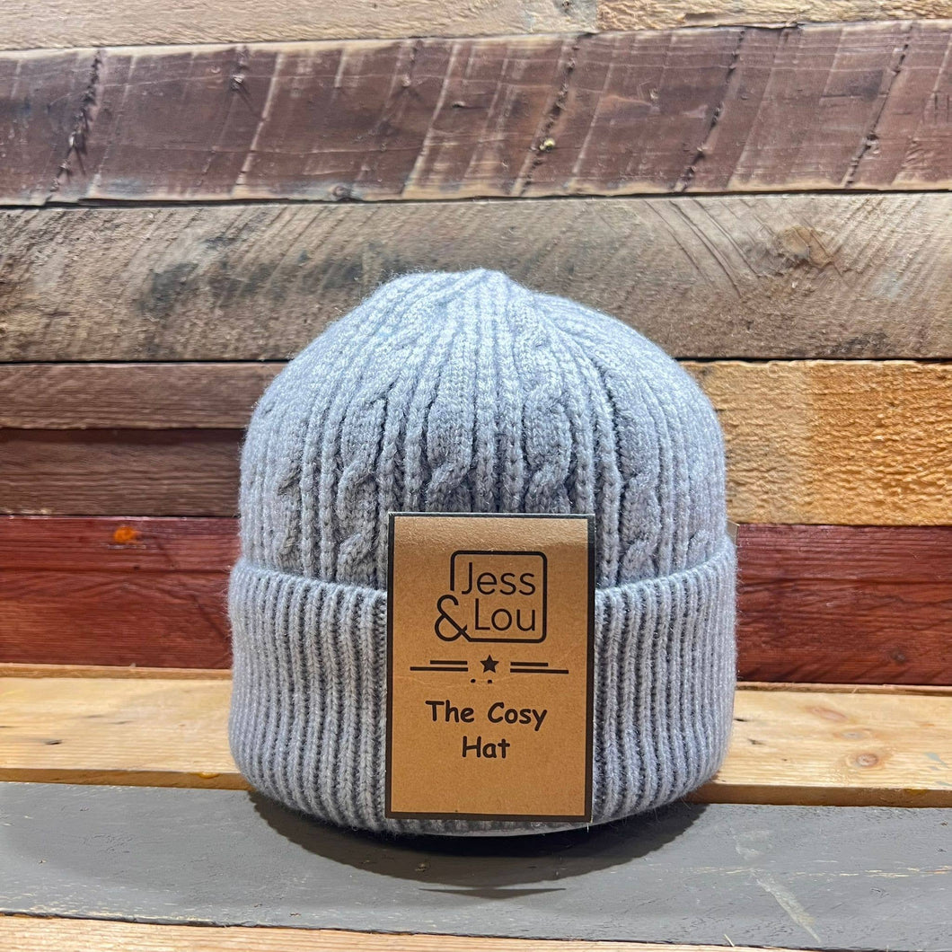 Grey Unisex Cable Beanie Hat