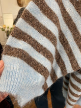 Load image into Gallery viewer, Rita Pale Blue/Chocolate Striped Cardigan

