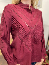 Load image into Gallery viewer, Grace Pintuck Blouse Bordeaux
