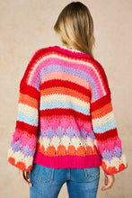Load image into Gallery viewer, Hand Knitted Rainbow Striped Cardigan in Red/Pink
