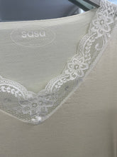 Load image into Gallery viewer, Lace Trim V Neck Modal/Cashmere Base Layer Cream
