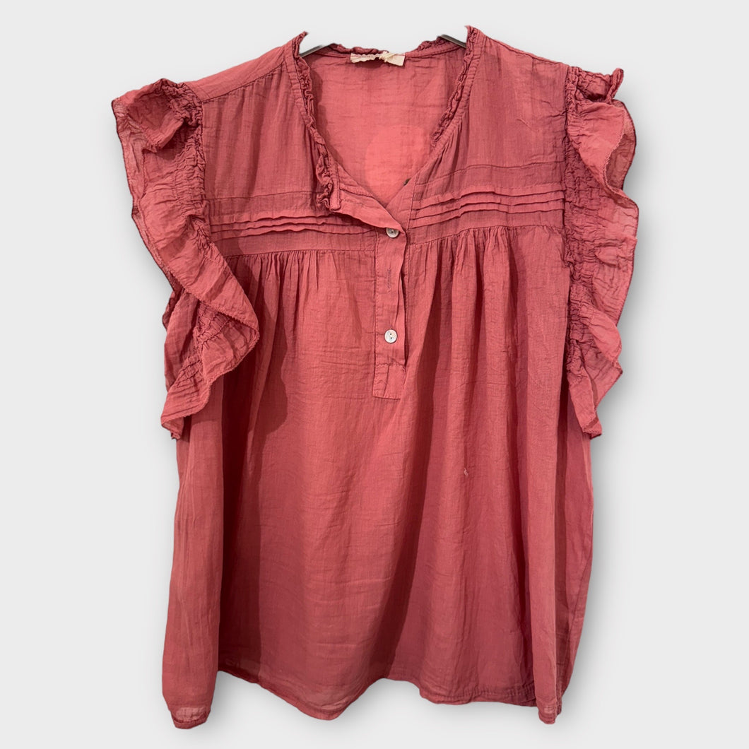 Vida Voile Pintuck Frill Blouse Blush