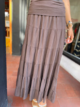 Load image into Gallery viewer, Carly Cotton Tiered Maxi Skirt Chocolate
