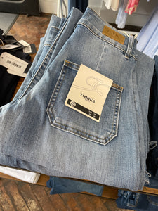 Gaynor Patch Pocket Stretch Wide Leg Denim Light Blue