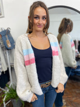 Load image into Gallery viewer, Alba Balloon Sleeve Stripe Knit Cardigan Ivory
