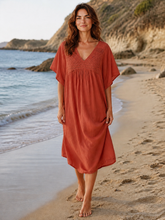 Load image into Gallery viewer, Hazel Lace Voile V Neck Dress Terracota
