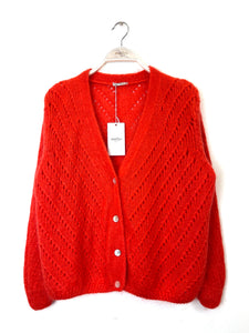 Claudia Open Knit Button Mohair Cardigan Orange
