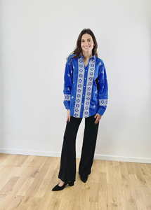 Emma Embroidered Placket Shirt Blue