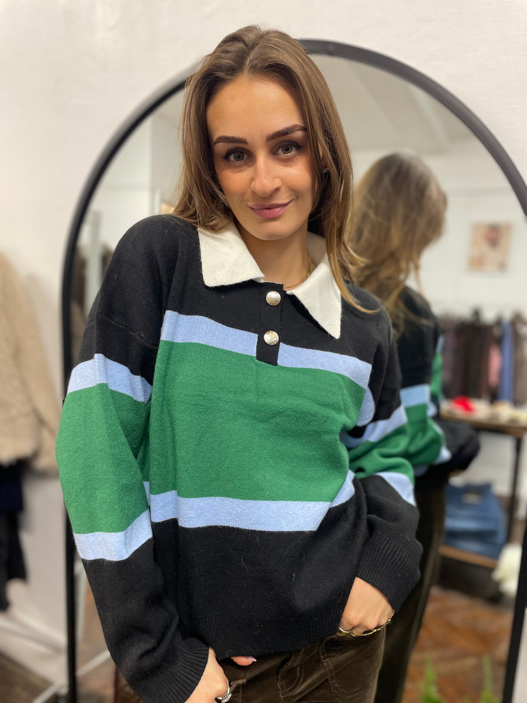 Rugby Stripe Jumper Navy/Green/Blue