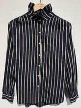 Load image into Gallery viewer, Matilda Striped Ruffle Neck Blouse Navy
