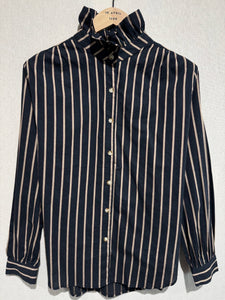 Matilda Striped Ruffle Neck Blouse Navy
