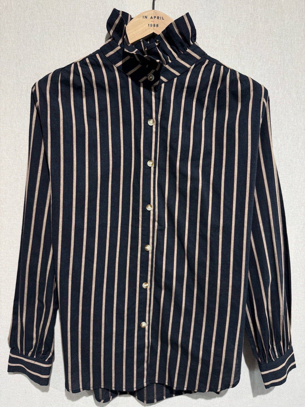 Matilda Striped Ruffle Neck Blouse Navy