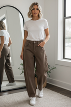 Load image into Gallery viewer, Brielle Stretch Barrel Leg Trouser Chocolate

