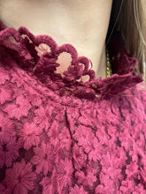 Load image into Gallery viewer, Flower Lace High Neck Blouse Wine

