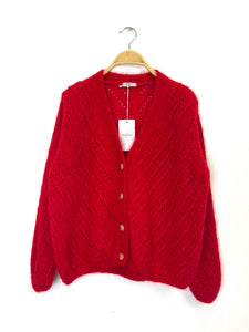 Claudia Open Knit Button Mohair Cardigan Red