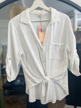 Load image into Gallery viewer, Washed Linen Longline Tie Front Shirt White
