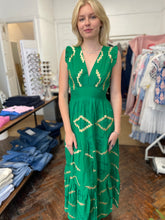 Load image into Gallery viewer, Cindy Embroidered Maxi Dress Green
