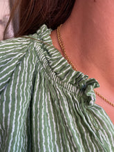 Load image into Gallery viewer, Valencia Stripe Voile Short Sleeve Green Blouse
