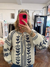 Load image into Gallery viewer, Sparkle Tie Front Jumper Cream/Blue
