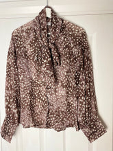 Load image into Gallery viewer, Deer Print Pussy Bow Blouse Chocolate
