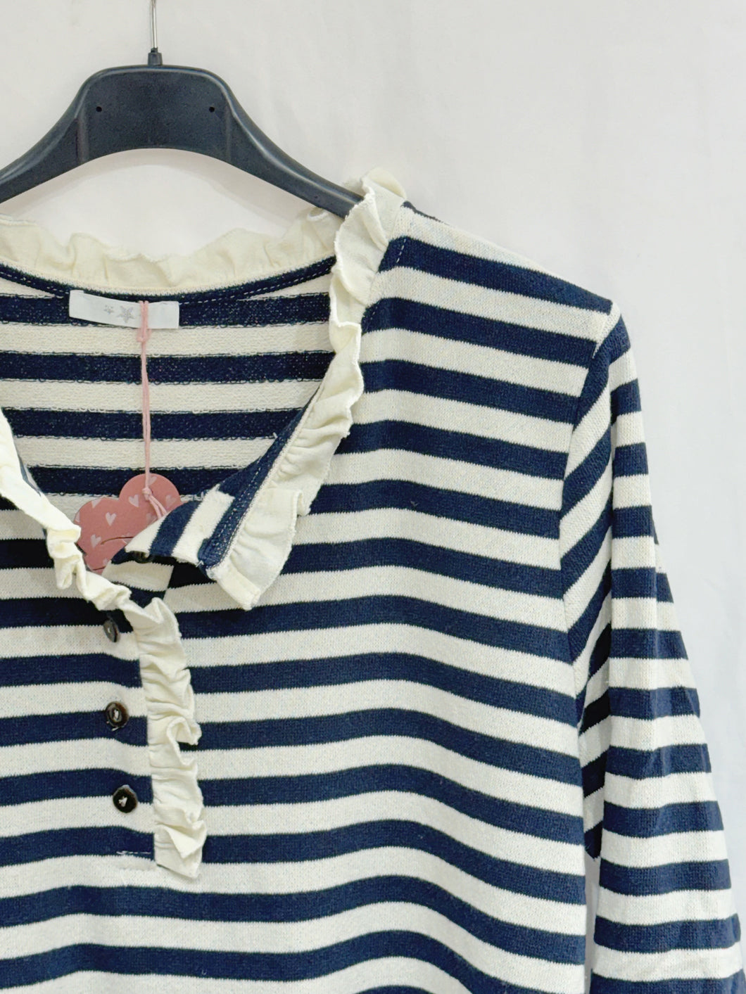 Riko Ruffle Neck Striped T-Shirt Marine