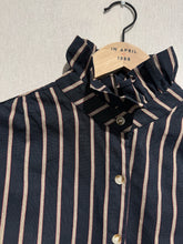 Load image into Gallery viewer, Matilda Striped Ruffle Neck Blouse Navy
