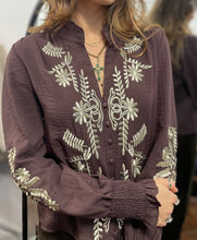 Load image into Gallery viewer, Embroidered Blouse Choc/Gold
