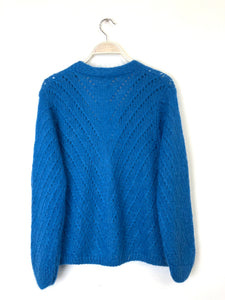 Claudia Open Knit Button Mohair Cardigan Petrol Blue