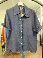 Load image into Gallery viewer, Sara Short Sleeve Linen Collared Shirt Navy

