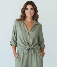 Load image into Gallery viewer, Washed Linen Longline Tie Front Shirt Khaki
