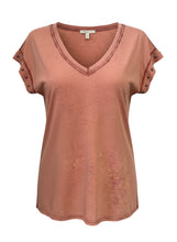 Load image into Gallery viewer, V Neck Star Stud T-Shirt Washed Coral
