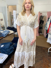 Load image into Gallery viewer, Heather Feather Embroidered Dress White
