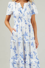Load image into Gallery viewer, Bestia Floral Palmer Poplin Tiered Maxi Dress Cream/Blue
