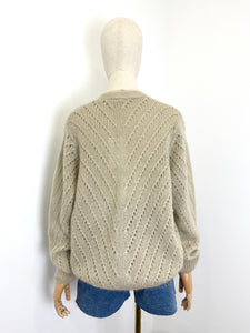 Claudia Open Knit Button Mohair Cardigan Beige