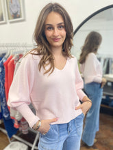 Load image into Gallery viewer, Poppy Balloon Sleeve V Neck Jumper Pale Pink
