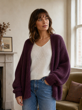 Load image into Gallery viewer, Bernadette Oversized Mohair Cardigan Aubergine

