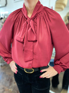 Amelie Pussy Bow Blouse Bordeaux