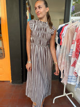 Load image into Gallery viewer, Lucia Striped Shirred Dress Chocolate/Cream
