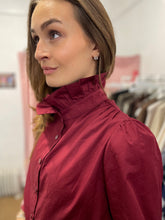 Load image into Gallery viewer, Mabel Cotton Frill Neck Blouse - Bordeaux
