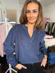 Nola Frill Collar Needle Corduroy Shirt Navy