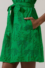 Load image into Gallery viewer, Ema Shift Mini Dress Palms Eyelet: Green
